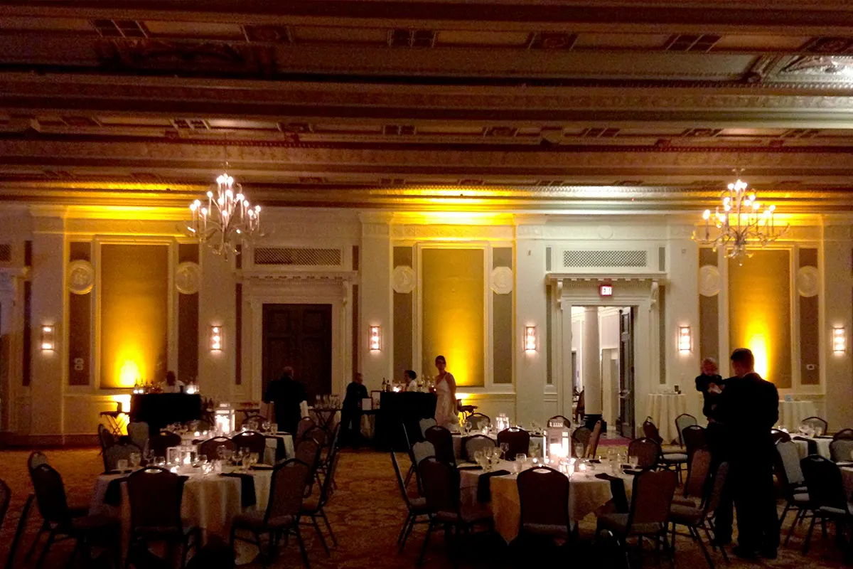 wedding reception room up lighting
