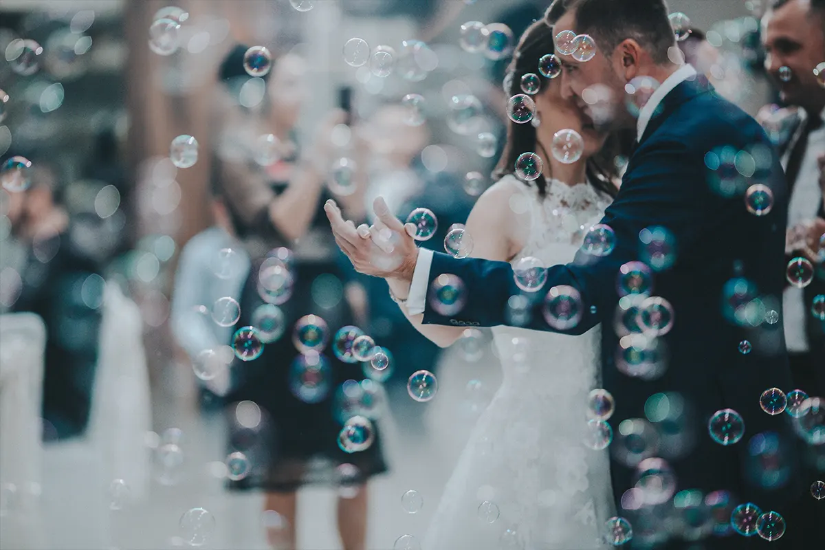 bride and groom first dance with bubbles wedding dj reception